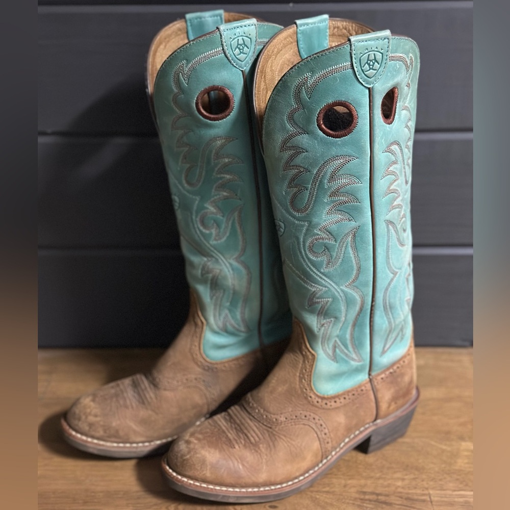 Ariat Teal Turqouise Brown Leather Cowgirl Cowboy Boots